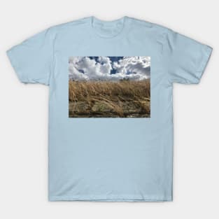 Believe, hope and be happy. Picturesque cumulus cloud scenery with windy bush plants T-Shirt